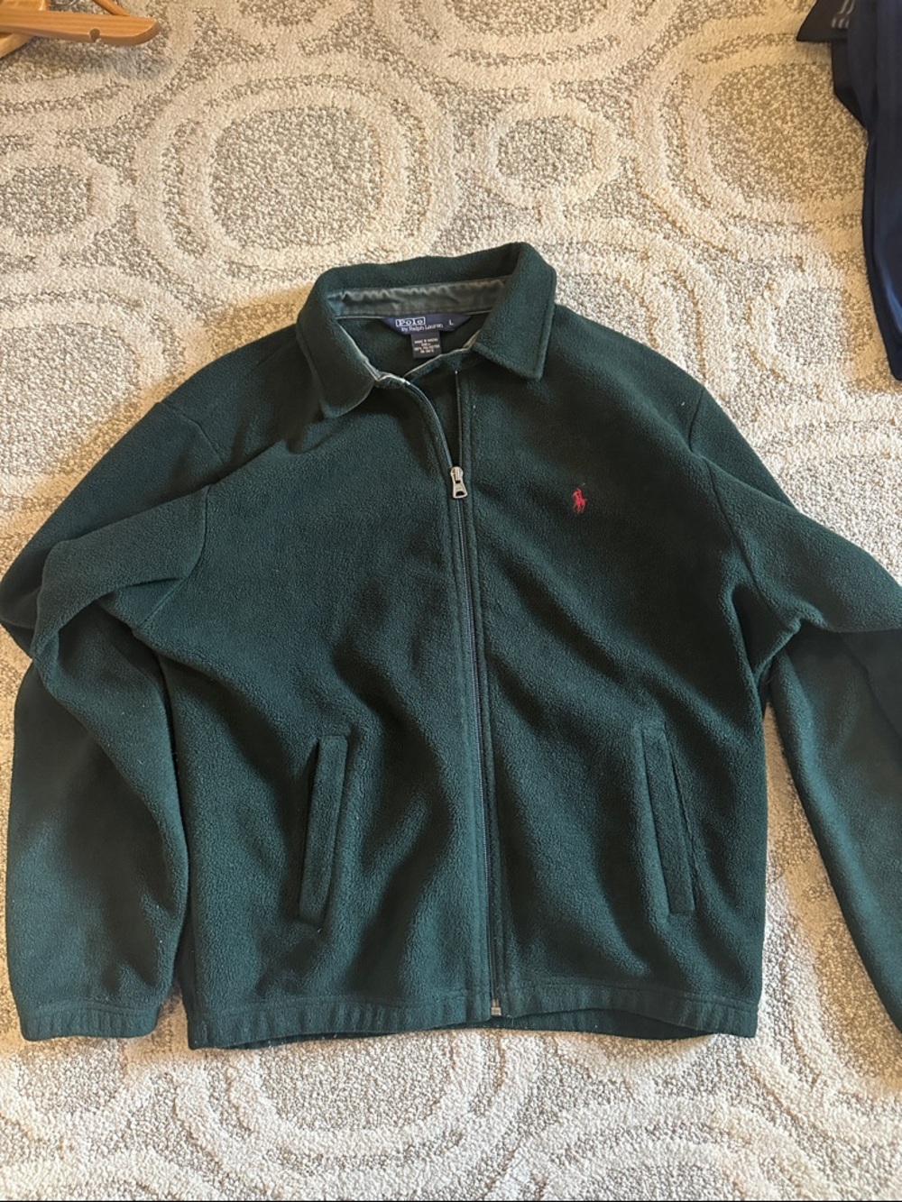 Polo Ralph Lauren Dark Green Zip Fleece Jacket with Red Pony Vintage